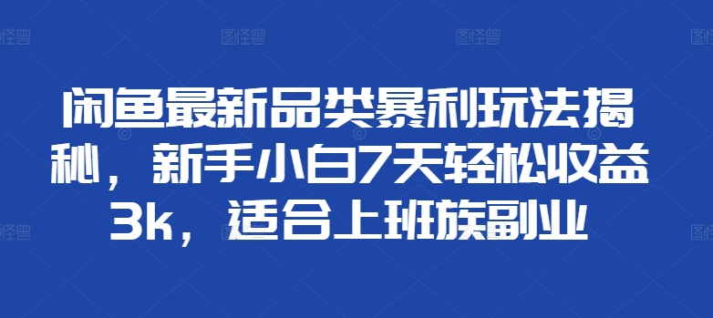 闲鱼最新品类暴利玩法揭秘，新手小白7天轻松赚3000+，适合上班族副业-臻优网