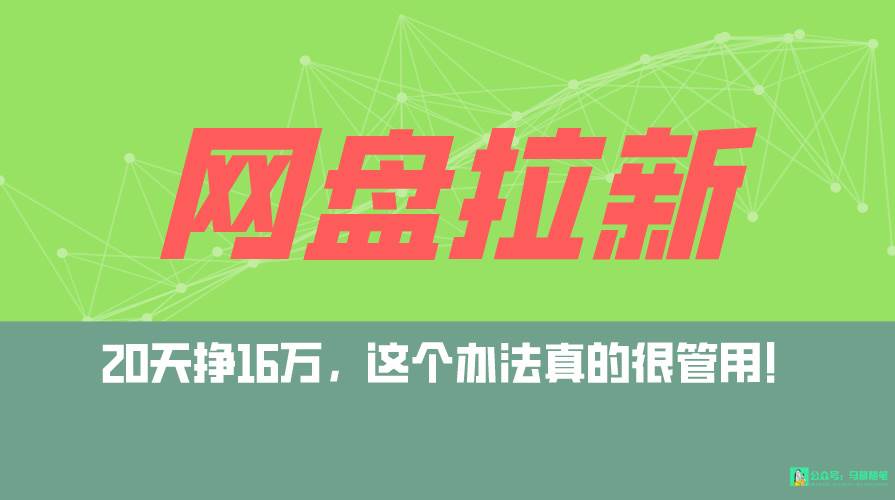 网盘拉新+私域全自动玩法，0粉起号，小白可做，当天见收益，已测单日破5000-臻优网