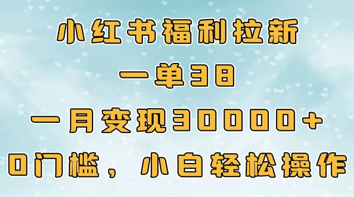 小红书福利拉新，一单38，一月30000＋轻轻松松，0门槛小白轻松操作-臻优网