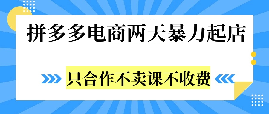 拼多多两天暴力起店，只合作不卖课不收费-臻优网