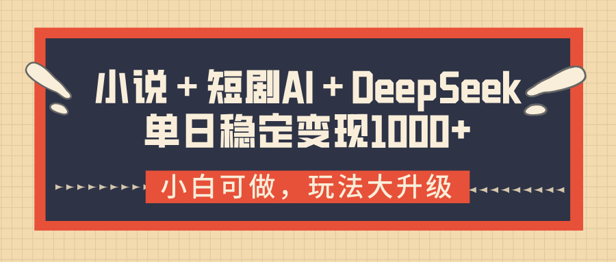 小说＋短剧AI＋DeepSeek结合变现，单日稳定变现1000+-臻优网