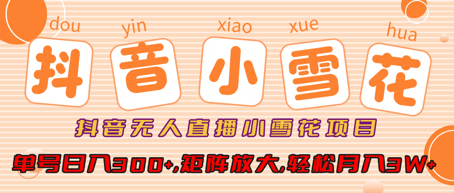 抖音无人直播小雪花项目，单号日入300+,矩阵放大,轻松月入3W+-臻优网