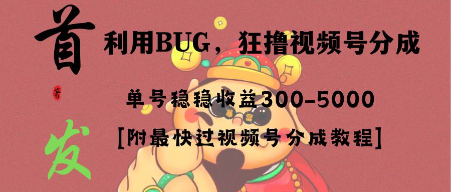 全网独家首发，视频号BUG，超短期项目，单号每日净收益300-5000！-臻优网