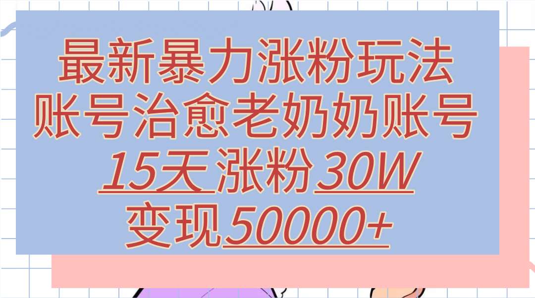 最新暴力涨粉玩法，治愈老奶奶账号，15天涨粉30W，变现50000+【揭秘】-臻优网