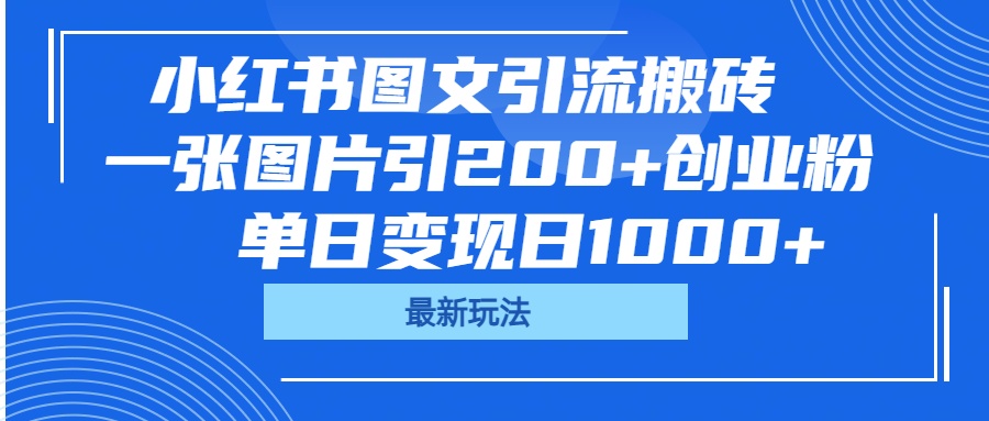 小红书图文引流搬砖，一张图片引200+创业粉，单日变现日1000+-臻优网