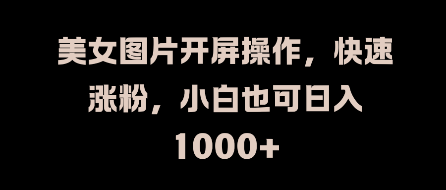 美女图片开屏操作，快速涨粉，小白也可日入1000+-臻优网