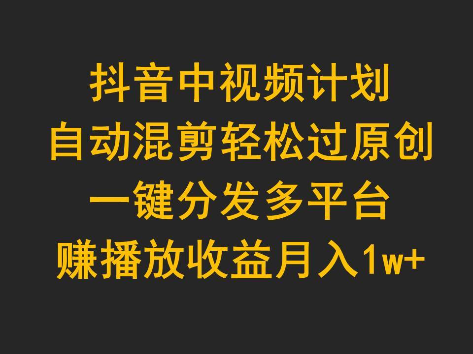 抖音中视频计划，自动混剪轻松过原创，一键分发多平台赚播放收益，月入1w+-臻优网
