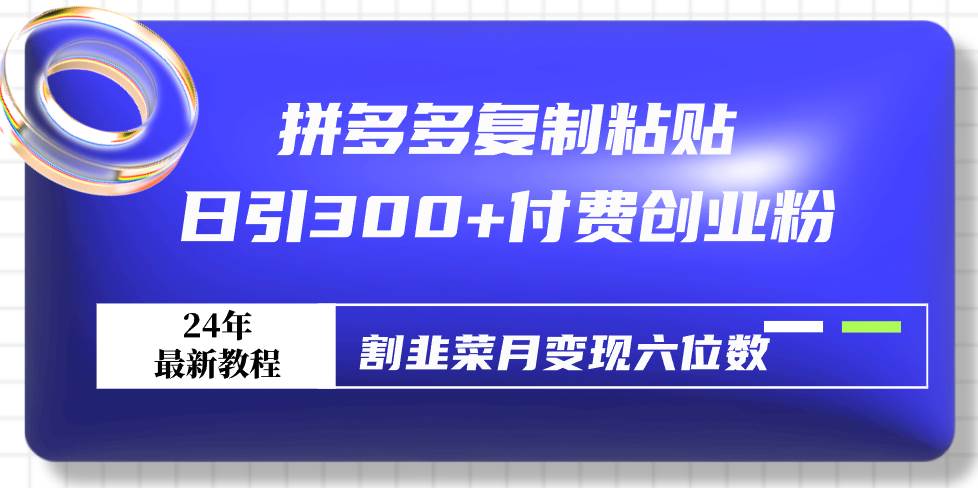 拼多多复制粘贴日引300+付费创业粉，割韭菜月变现六位数最新教程！-臻优网
