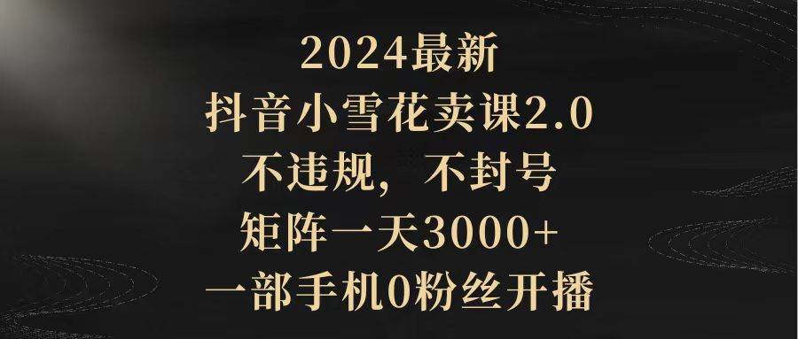 2024最新抖音小雪花卖课2.0 不违规 不封号 矩阵一天3000+一部手机0粉丝开播-臻优网