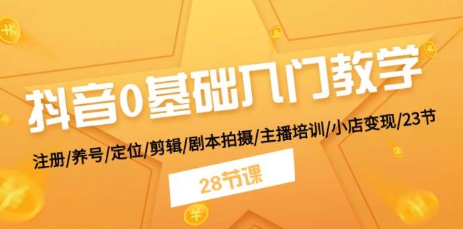 抖音0基础入门教学 注册/养号/定位/剪辑/剧本拍摄/主播培训/小店变现/28节-臻优网