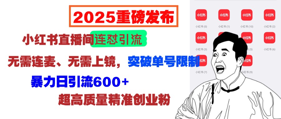 2025重磅发布：小红书直播间连怼引流，无需连麦、无需上镜，突破单号限制，暴力日引流600+超高质量精准创业粉-臻优网