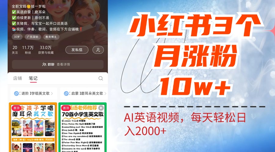 小红书三个月涨粉10W！AI英语视频0成本制作，每天轻松日入2000+-臻优网
