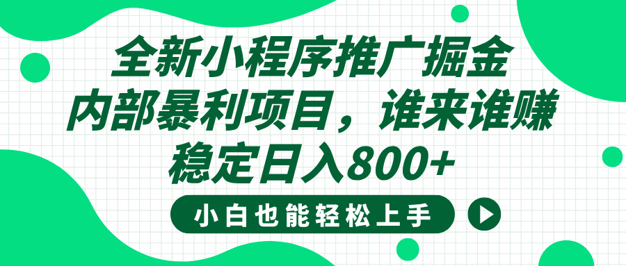 全新小程序推广掘金，内部暴利项目，小白轻松上手，稳定日入800+-臻优网
