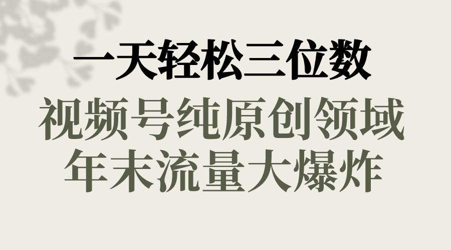 一天轻松三位数，视频号纯原创领域，春节童子送祝福，年末流量大爆炸-臻优网