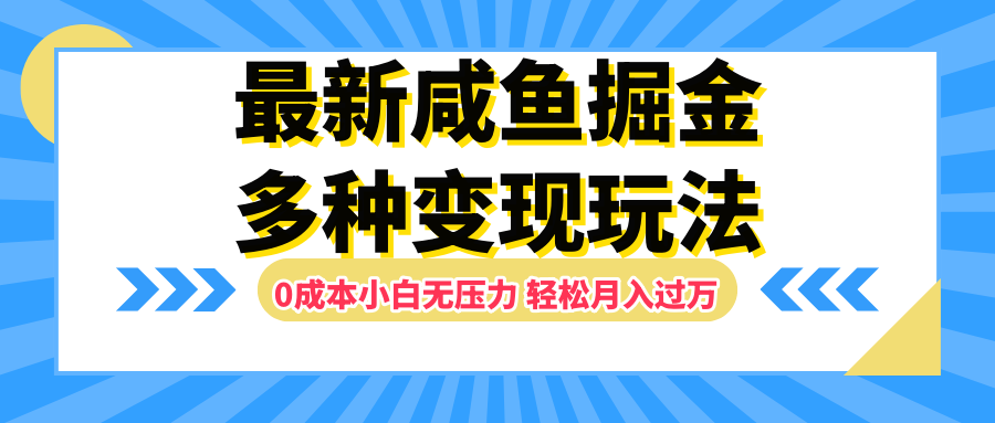 最新咸鱼掘金玩法，更新玩法，0成本小白无压力，多种变现轻松月入过万-臻优网