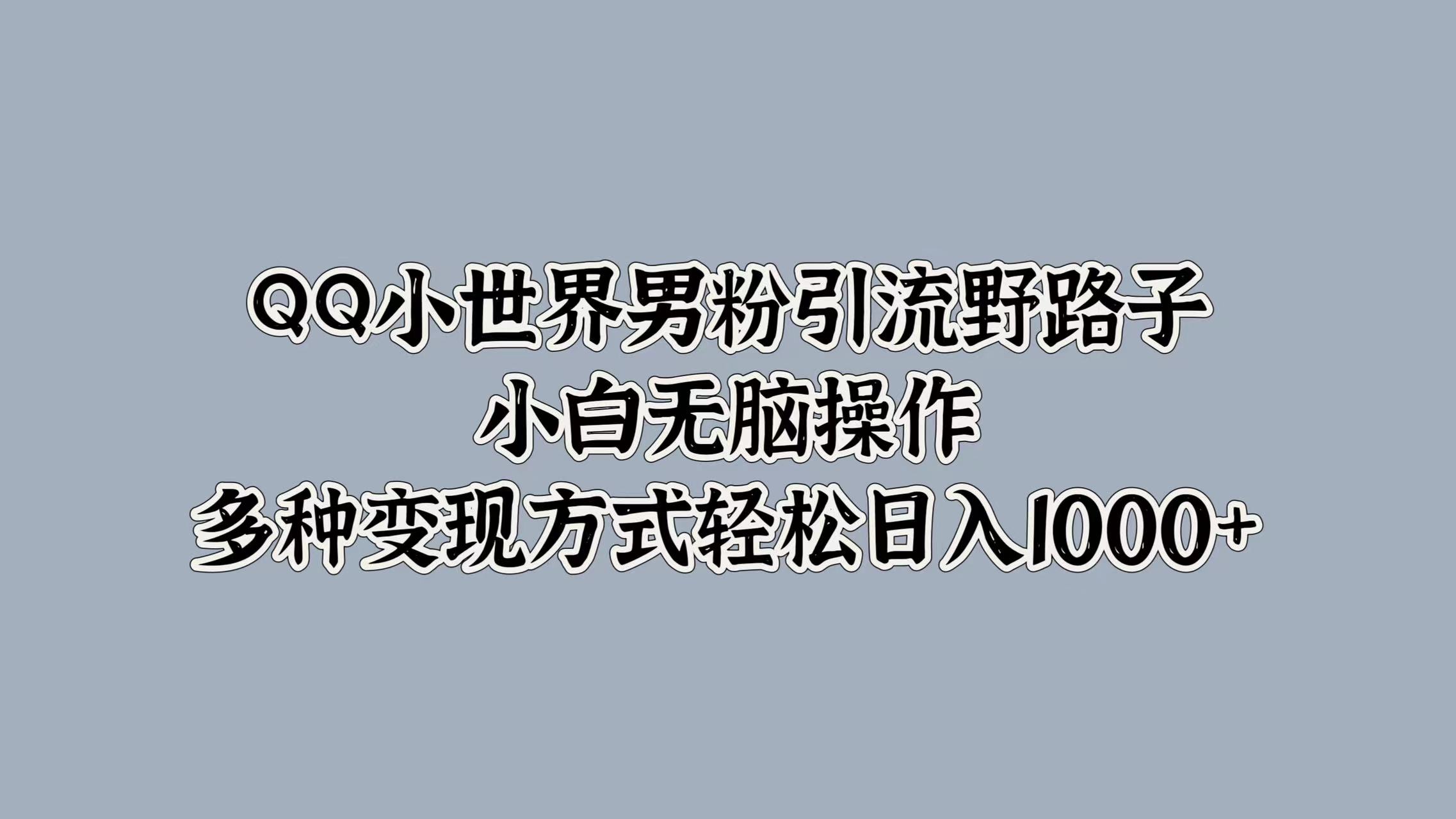 QQ小世界男粉引流野路子，小白无脑操作，多种变现方式轻松日入1000+-臻优网