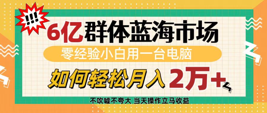 6亿群体蓝海市场，零经验小白用一台电脑，如何轻松月入2万+-臻优网