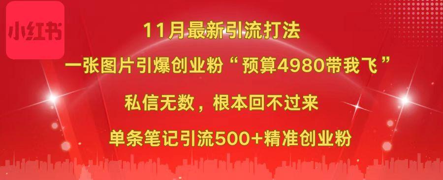 小红书11月最新图片打法，一张图片引爆创业粉“预算4980带我飞”，私信无数，根本回不过来，单条笔记引流500+精准创业粉-臻优网