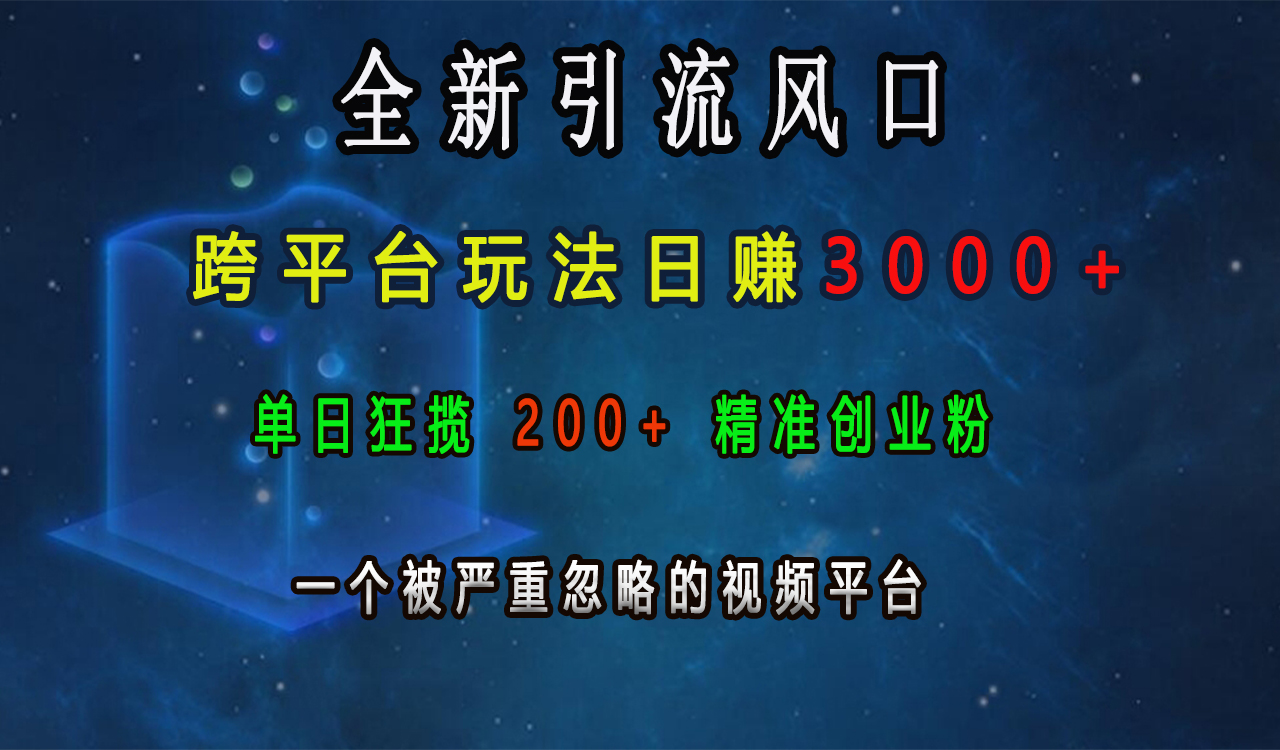 全新引流风口，跨平台玩法日赚3000+，单日狂揽200+精准创业粉，一个被严重忽略的视频平台-臻优网
