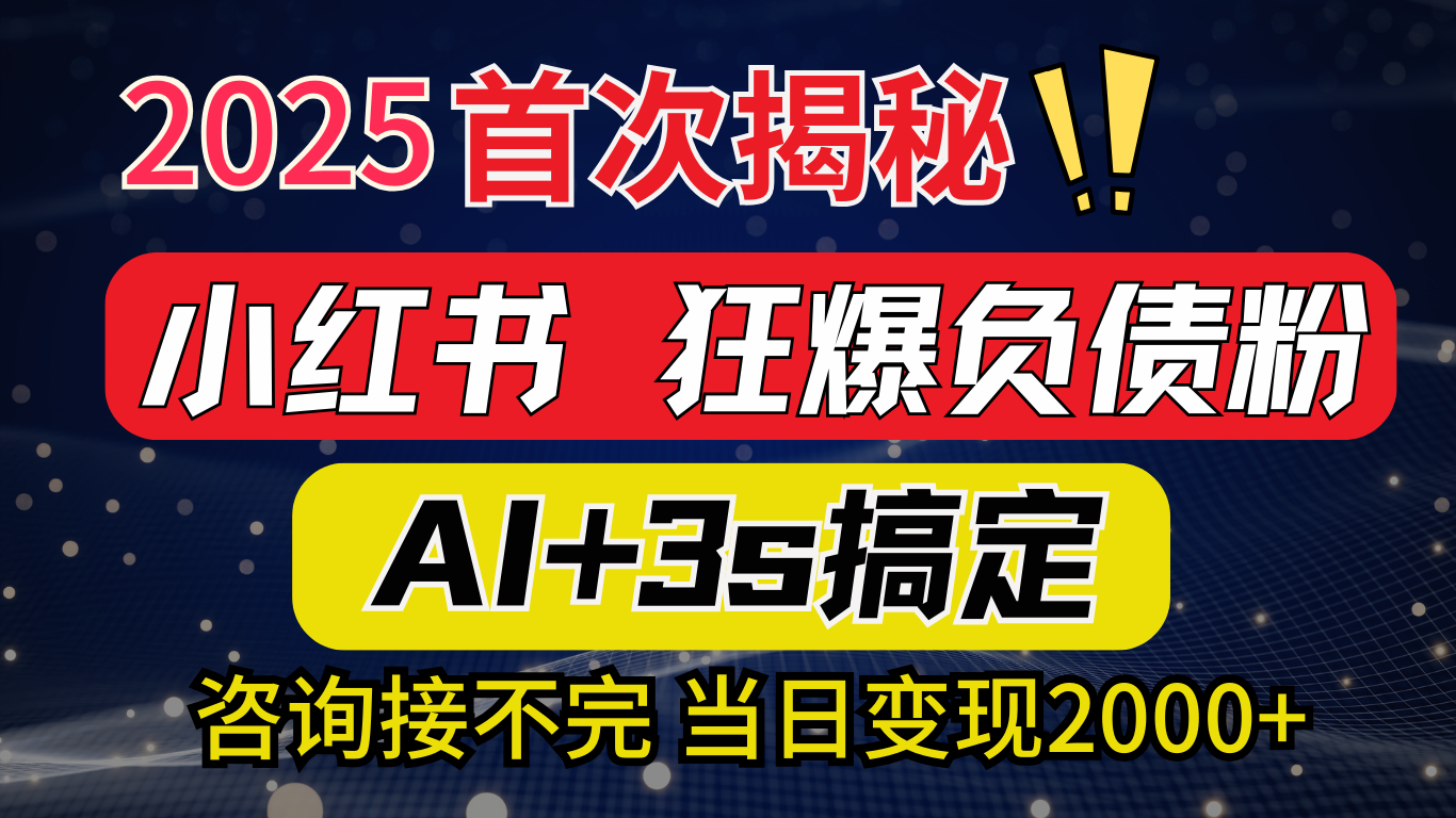2025引流天花板：最新小红书狂暴负债粉思路，咨询接不断，当日入2000+-臻优网