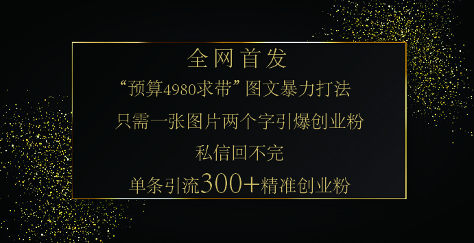 小红书，“预算 4980 带我飞” 的神奇图片引流法，堪称涨粉核武器！只需一张图，就能单条笔记凭借此方法，轻松引流 300 + 精准创业粉！-臻优网