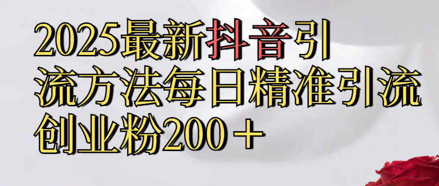 2025最新,抖音引流,方法每日精准引流创业粉300＋-臻优网