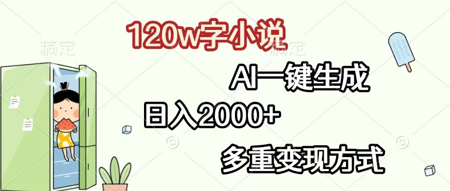 120w字小说，AI一键生成，日入2000+，多重变现方式-臻优网