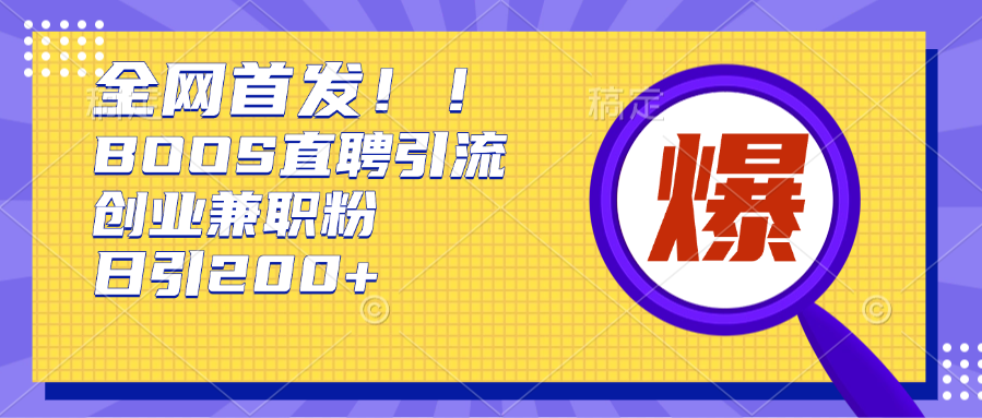全网首发!BOOS直聘引流创业兼职粉，单号日引200+-臻优网