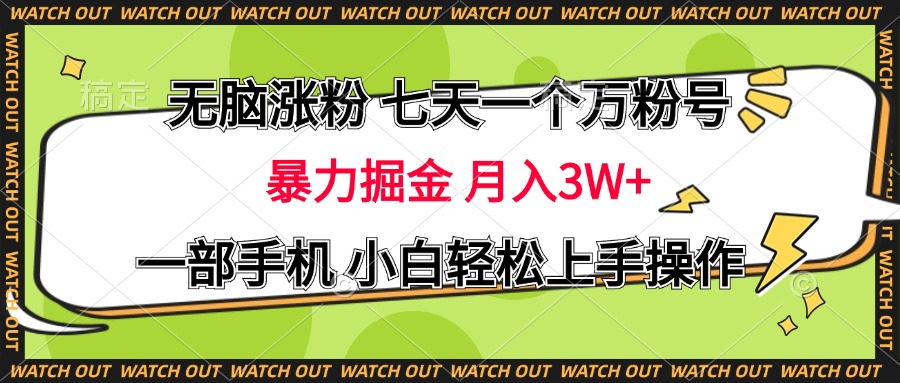无脑涨粉 七天一个万粉号 暴力掘金 月入三万+，一部手机小白轻松上手操作-臻优网