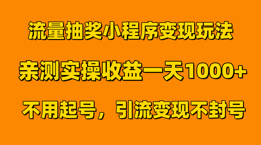 流量抽奖小程序变现玩法，亲测一天1000+不用起号当天见效-臻优网