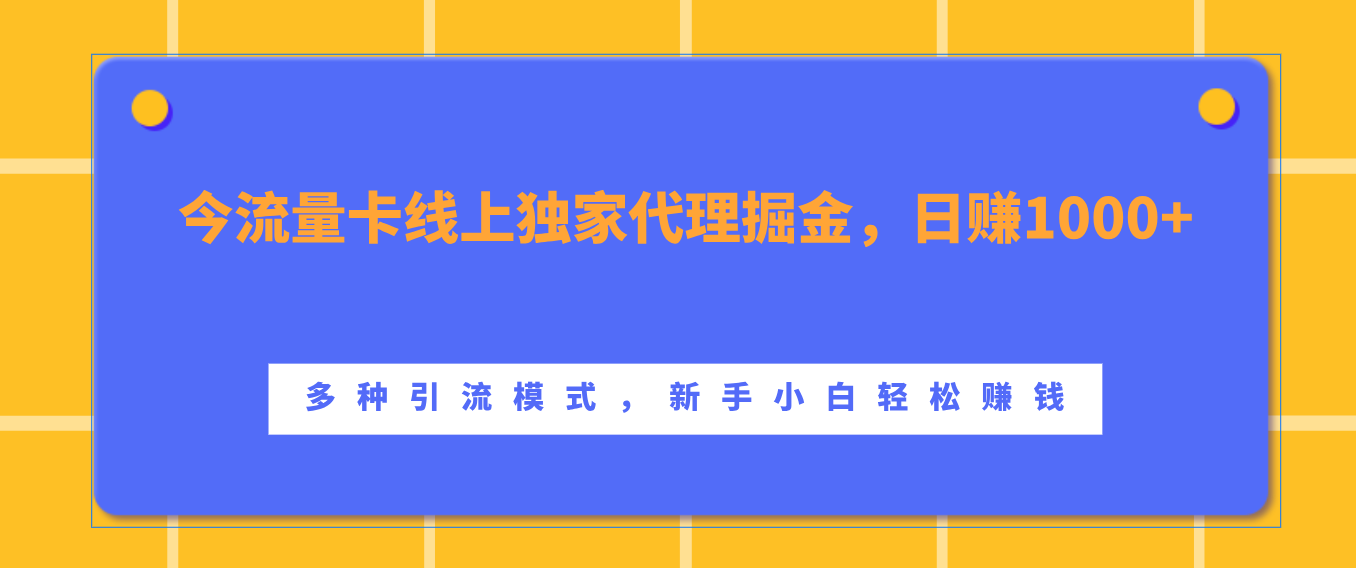 流量卡线上独家代理掘金，日赚1000+ ，多种引流模式，新手小白轻松赚钱-臻优网