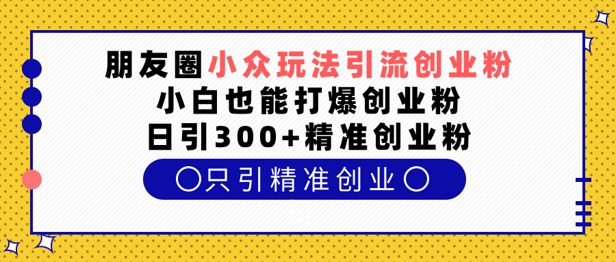 朋友圈小众玩法引流创业粉，小白也能打爆创业粉，日引300+精准创业粉-臻优网