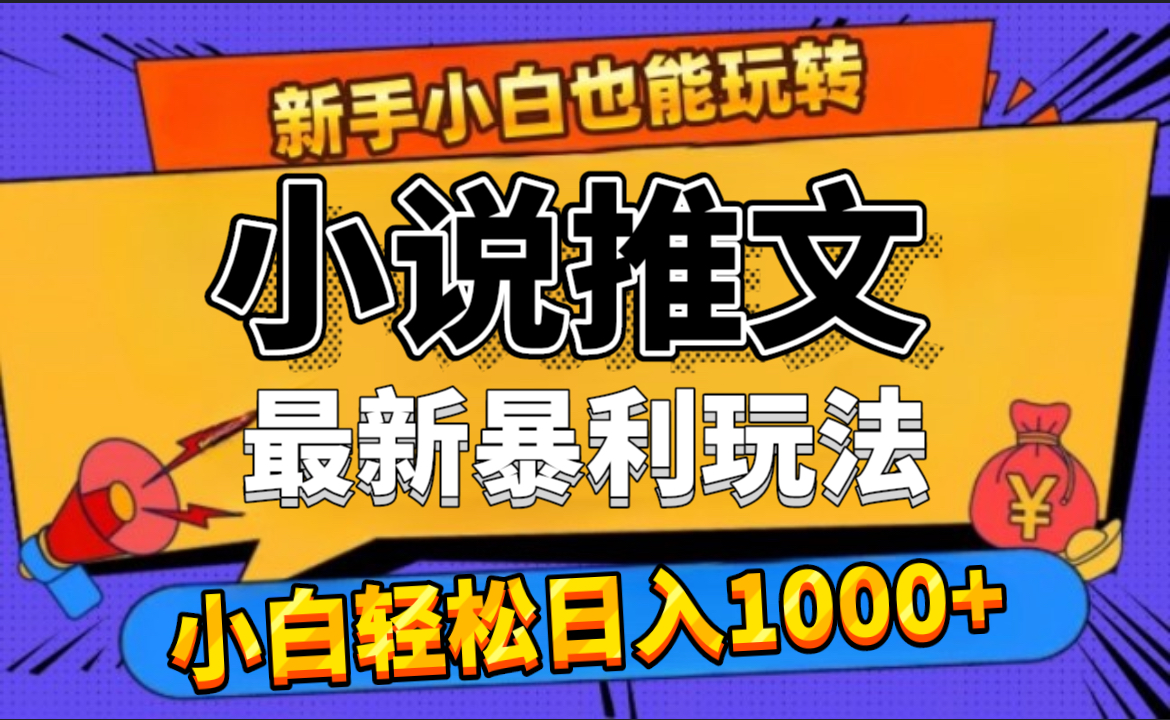24年最新小说推文暴利玩法，0门槛0风险，轻松日赚1000+-臻优网