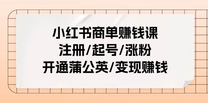 小红书商单赚钱课：注册/起号/涨粉/开通蒲公英/变现赚钱（25节课）-臻优网