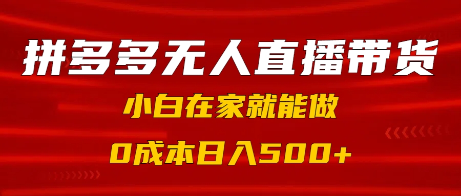 拼多多无人直播带货，小白在家就能做，0成本日入500+-臻优网