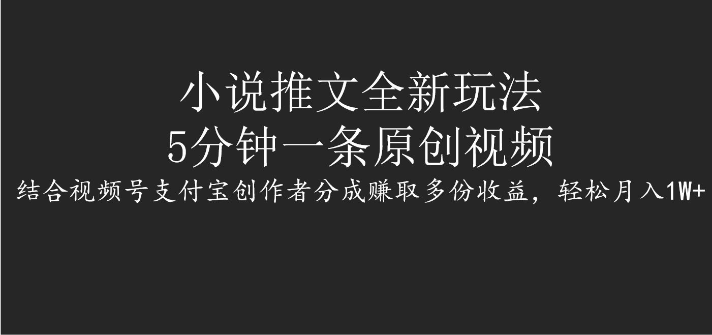 小说推文全新玩法，5分钟一条原创视频，结合视频号支付宝创作者分成赚取多份收益，轻松月入1W+-臻优网