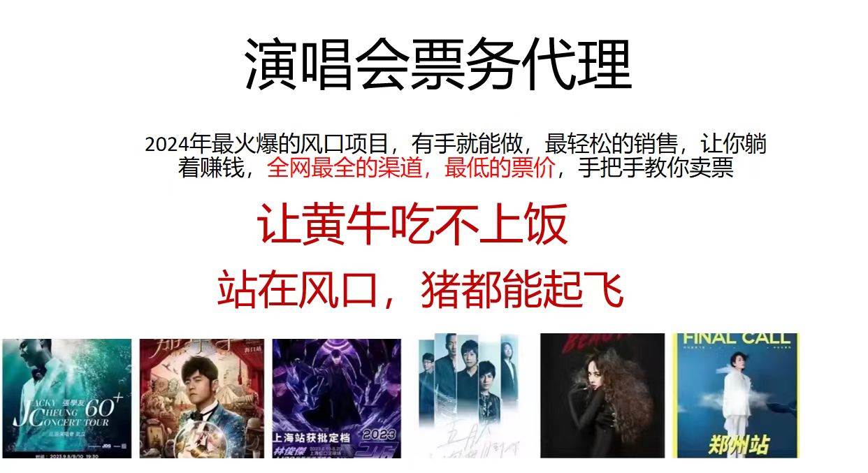 演唱会2024票务代理，全网最低的票价，手把手教你卖票，日入2000+-臻优网