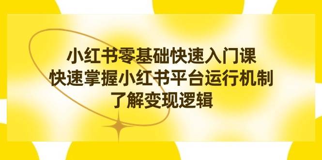 小红书0基础快速入门课，快速掌握小红书平台运行机制，了解变现逻辑-臻优网