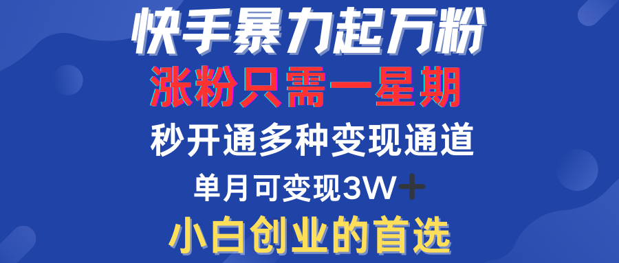 快手暴力起万粉，涨粉只需一星期！多种变现模式-臻优网