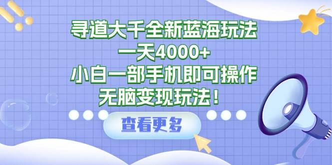 寻道大千全新蓝海玩法，一天4000+，小白一部手机即可操作，无脑变现玩法！-臻优网