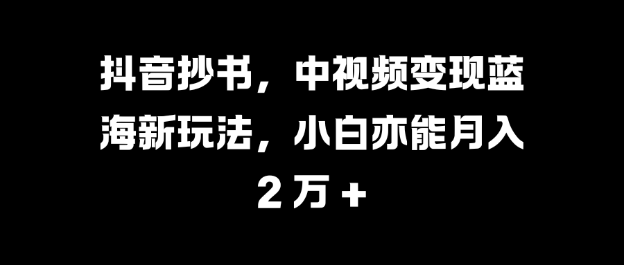 抖音抄书，中视频变现蓝海新玩法，小白亦能月入 2 万 +-臻优网