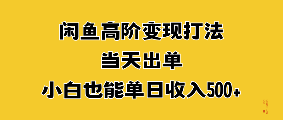 闲鱼高阶变现打法，当天出单，小白也能单日收入500+-臻优网