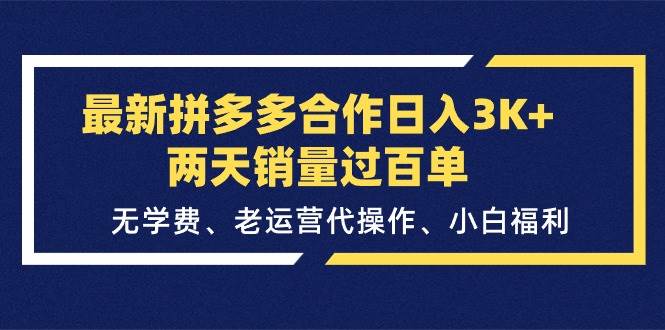 最新拼多多合作日入3K+两天销量过百单，无学费、老运营代操作、小白福利-臻优网