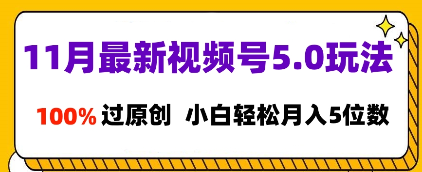 11月最新视频号5.0玩法，100%过原创，小白轻松月入5位数-臻优网
