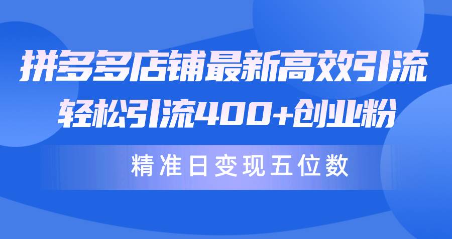 拼多多店铺最新高效引流术，轻松引流400+创业粉，精准日变现五位数！-臻优网