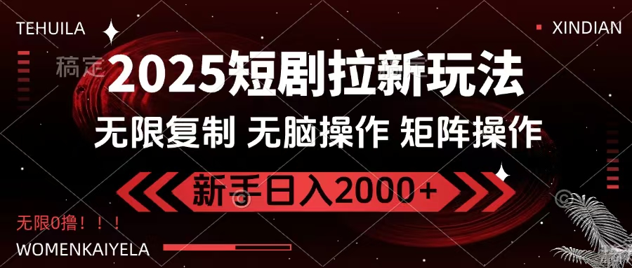 2025短剧拉新玩法，无需注册登录，无限0撸，无脑批量操作日入2000+-臻优网