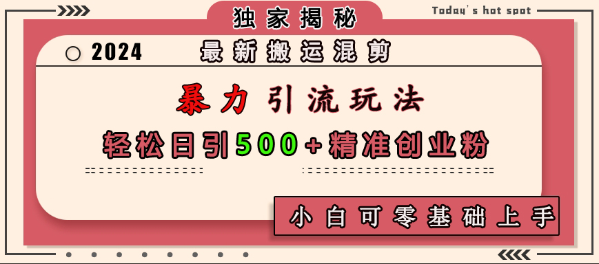 最新搬运混剪暴力引流玩法，轻松日引500+精准创业粉，小白可零基础上手-臻优网
