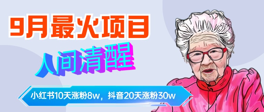 9月最火项目，人间清醒柒奶奶，10天小红薯涨粉8w+，单篇笔记报价1400.-臻优网