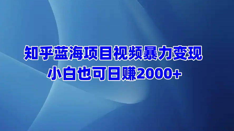 知乎蓝海项目视频暴力变现  小白也可日赚2000+-臻优网