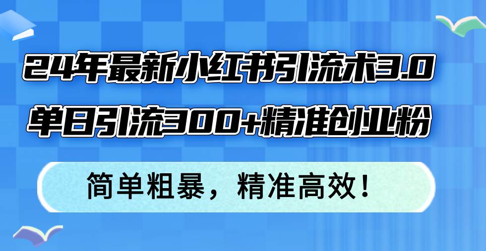 24年最新小红书引流术3.0，单日引流300+精准创业粉，简单粗暴，精准高效！-臻优网